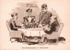 Postkarte. Fourri. “Das Schachspiel um Abessinien“. Postalisch nicht gelaufene schwarzweiße