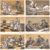 Postkarte. Karikaturen. Serie mit 10 (statt 12) lithographierten Postkarten nach Entwürfen von A.