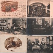 Postkarte. Schachspielszenen in Innenräumen. 12 schwarzweiße und teilweise postalisch gelaufene
