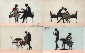 Postkarte. Cejka, Jan. Farbige und postalisch gelaufene Postkarte mit einer Schachspielszene aus dem