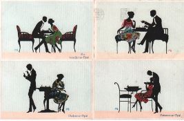 Postkarte. Graf, Marte. “Liebesspiel“. Serie mit 4 leicht farbigen und teilweise postalisch