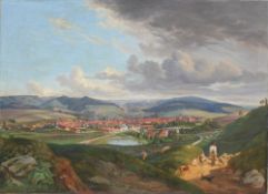 Osterode am Harz. “Ansicht von Osterode“ von Wilhelm Ripe. Ölgemälde auf Leinwand (doubliert). Auf