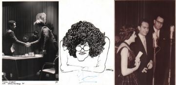 Foto. Kasparow - Timman. Schwarzweißes Foto mit einer Aufnahme vom Schachzweitkampf Timman –