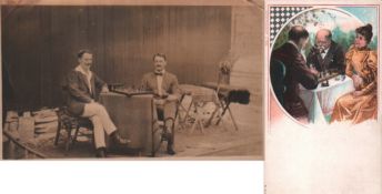 Postkarte. Zwei Herren beim Schachspiel. Schwarzweiße, postalisch nicht gelaufene Fotopostkarte