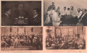 Postkarte. Schachspielszenen. Konvolut von 5 schwarzweißen und postalisch nicht gelaufenen