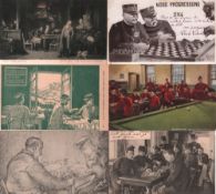 Postkarte. Soldaten beim Schachspiel. 12 schwarzweiße und teilweise postalisch gelaufene Postkarten,
