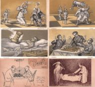 Postkarte. Karikatur. Schachspieler. 17 meist farbige und teils postalisch gelaufene Postkarten
