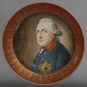 Porzellan. Kaiser. “Preußenteller“ – Polychromes Porträt von Friedrich dem Großen. Aufwändig