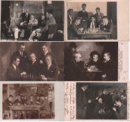 Postkarte. Herren beim Schachspiel. 12 schwarzweiße und teils postalisch gelaufene Postkarten mit
