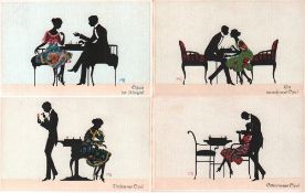 Postkarte. Graf, Marte. “Liebesspiel“. Serie mit 4 leicht farbigen und postalisch nicht gelaufenen