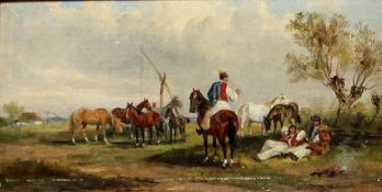 Steinacker, Alfred. “Pferde auf der Pusta“. Ölmalerei auf Holzplatte (Mischtechnik). Unten rechts