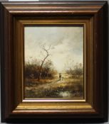 Wehringer, Herbert. “Jäger mit Hund auf dem Weg“ – herbstliche Landschaft. Ölmalerei auf