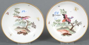 Paar Schalen. Frankenthal 1772. Porzellan, bunt bemalt mit exotischen Vögeln auf Zweigen, umgeben