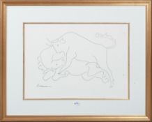 Graphiker des 20. Jhs. Stier und Pferd im Kampf. Lithographie 120/888, hi./Gl. gerahmt, 47 x 66 cm