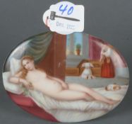 Ovale Miniatur. Wohl Erfurt (Gotha) 19. Jh. Porzellantafel, bunt bemalt mit der Venus von Urbino