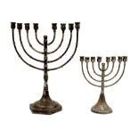 TWO ANTIQUE STERLING SILVER MENORAH LAMPS