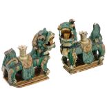 ANTIQUE CHINESE QING CERAMIC FOO DOG INCENSE BURNERS