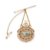 BROCHE CARILLON EN OR 9 CARATS ET ÉMAIL, XIXe SIÈCLE