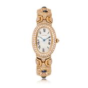 MONTRE-BRACELET POUR FEMME EN OR, SAPHIRS ET DIAMANTS, SIGNÉE CARTIER, COLLECTION BAIGNOIRE