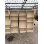 THREE CREAM OPEN STORAGE SHELVES, 23" WIDE EACH