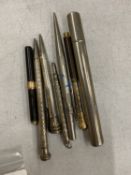 SEVEN VINTAGE PROPELLING PENCILS TO INCLUDE A HALLMARKED SILVER EXAMPLE