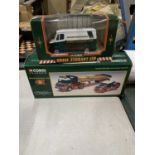 TWO EDDIE STOBART VEHICLES TO INCLUDE A MERCEDES VAN PLUS A THAMES TRADER AND MORRIS VAN