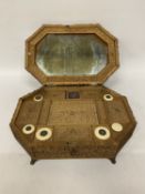 AN ANTIQUE CARVED CHINESE SEWING BOX WITH KEY