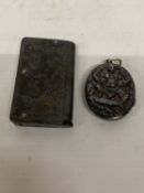 AN ANTIQUE JAPANESE VESTA CASE AND A PENDANT