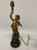AN AUGUSTE MOREAU, PUTTI TABLE LAMP ON A MARBLE BASE, SIGNED, HEIGHT 40CM