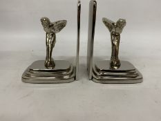 A PAIR OF CHROME FLYING LADY BOOK ENDS