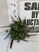 ONE CHRISTMAS WREATH TO INCLUDE FIR, SPRUCE, IVY, PUSSY WILLOW, BERRIES AND PHEASANT FEATHERS WITH
