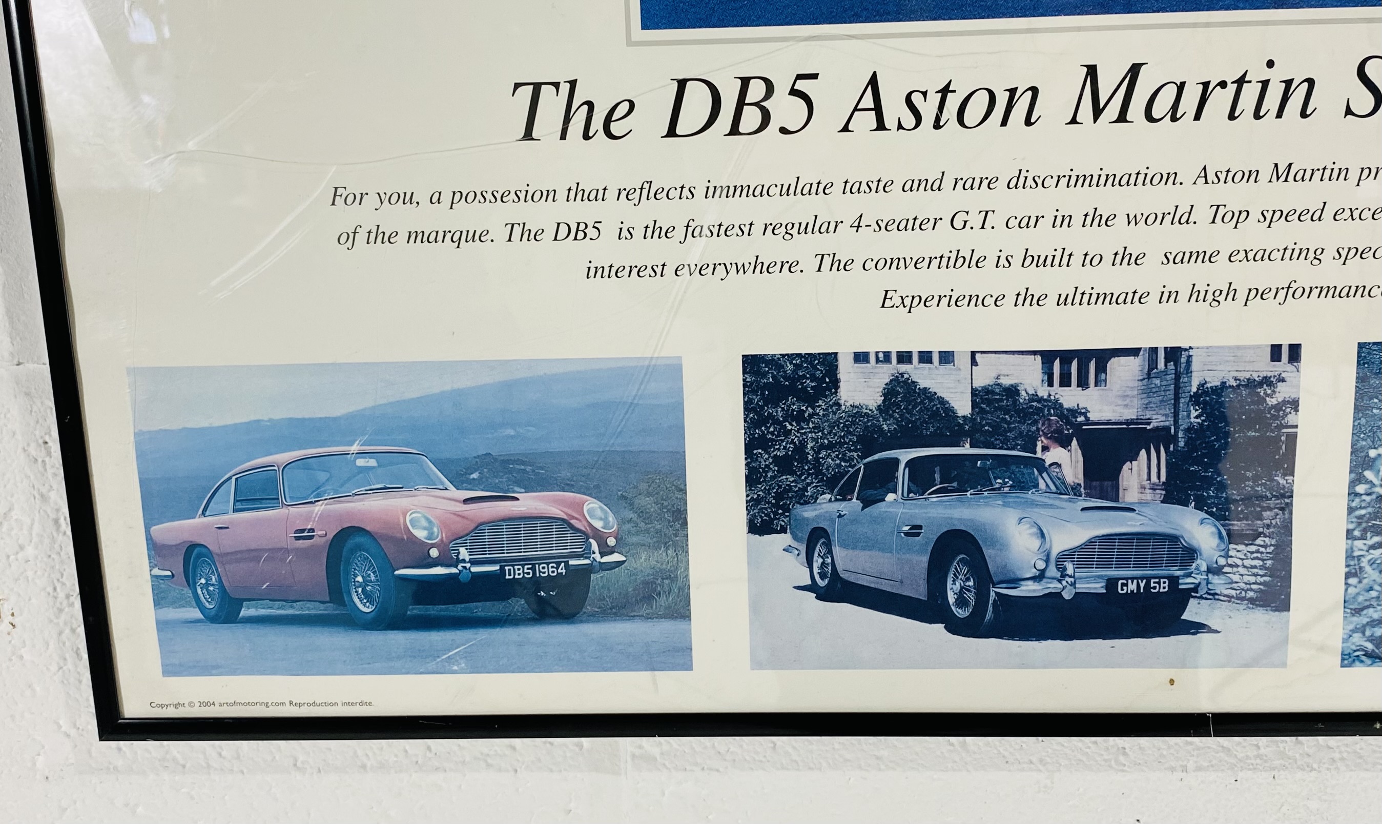 A framed Aston Martin print entitled "The DB5 Aston Martin Saloon and Convertible" - Overall size - Image 3 of 4