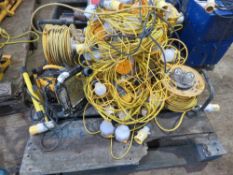 LARGE PALLET CONTAINING 110VOLT FESTOON LIGHTS, EXTENSION LEADS PLUS A TRANSFORMER AS SHOWN. SOURCE