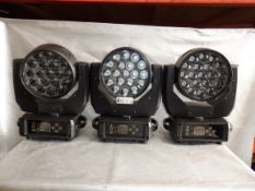 Lot of 3 LED Moving Head Wash Lights w/ Motorized Zoom