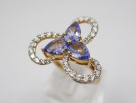 18ct gold and tanzanite and diamond ring