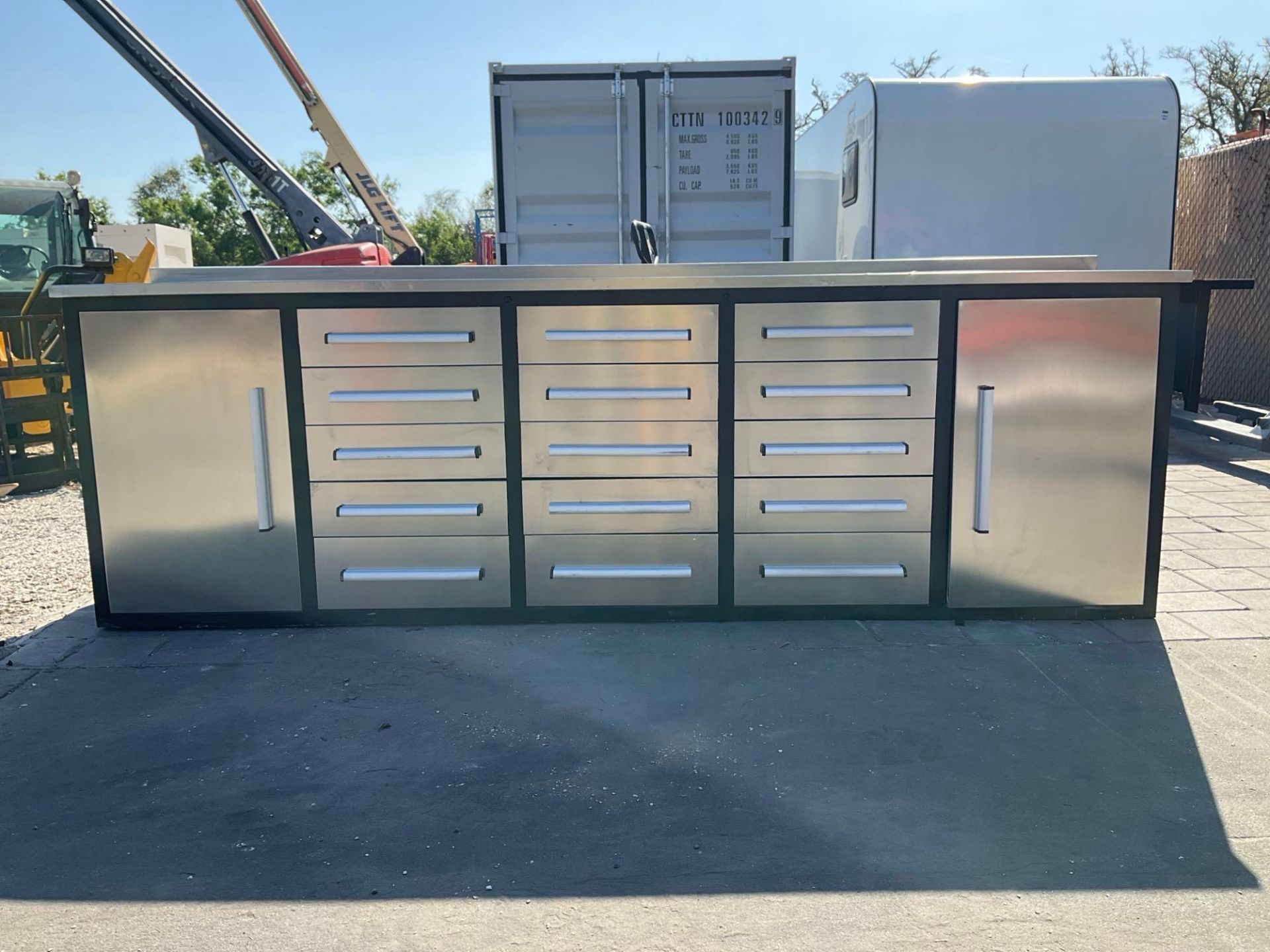 UNUSED WORK BENCH,APPROX 10FT, 15 DRAWERS,2 CABINETS - Image 2 of 5