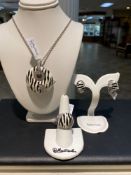 BELLE ETOILE ENAMEL PENDANT W/CHAIN, EARRING AND RING SET STERLING SILVER