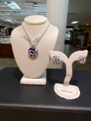 BELLE ETOILE ENAMEL/MOP PENDANT W/CHAIN AND EARRING SET STERLING SILVER