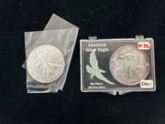 ONE OUNCE 999 FINE SILVER AMERICAN EAGLE COIN QTY (2)