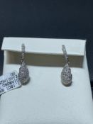 14KT WHITE GOLD PAVE DIAMOND DANGLE EARRINGS 1.18CT DIAMONDS