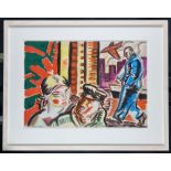 Peter Howson, "Docklands Couple". Very Rare, Signed Painting on Paper, Dating from 1982.