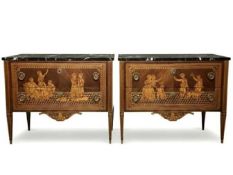 A Pair of Neoclassical Commodes (Chests of Drawers) with Hunting and Galante Scenes Europe,circa 190