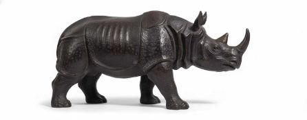 A Large Patinated Leather Rhinoceros Possibly Mid-20th Century, in the manner of Dimitri Omersa