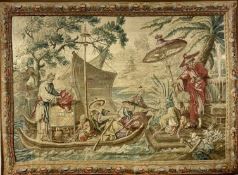 A FINE AUBUSSON CHINOISERIE TAPESTRY: 'LA PÊCHE CHINOISE' France, Manufacture Royale d'Aubusson, Lou