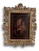 Marquetry Panel of the Virgin and Child in a Rococo Frame Panel: Italian Work, 19th Century Frame: I