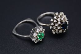 Konvolut aus zwei Diamanten-Ringen mit Smaragd und Safir