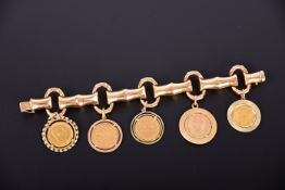 Auffälliges 14 und 18K Gold-Armband mit Münzen-Anhängern