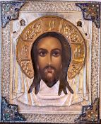 Antlitz Christi, 19. Jahrhundert. Russische Ikone. Im Mittelpunkt steht das Gesicht Christi mit ruh