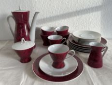 Rosenthal Kaffeeservice "Form 2000" in rot, für sechs Personen.