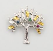 Brosche "Baum" mit Steinbesatz, 835er Silber/ partiell vergoldet